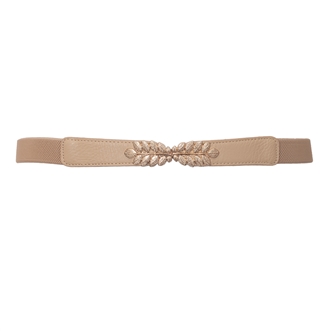 Plus size Leaf Interlocking Buckle Elastic Belt Khaki