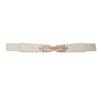 Plus size Leaf Interlocking Buckle Elastic Belt Off White