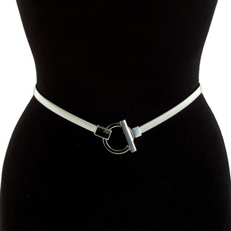 Plus size O-Ring Pendant Buckle Metal Elastic Waist Belt Silver Tone