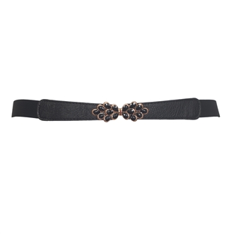 Plus size Flower Buckle Skinny Elastic Belt Black