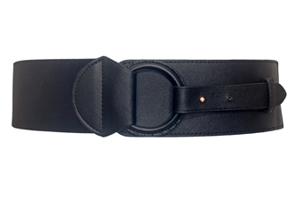 Women's Leatherette O-ring Buckle Elastic Wide Fashion Belt Black