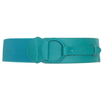 Plus Size Leatherette O-ring Buckle Elastic Wide Fashion Belt Teal