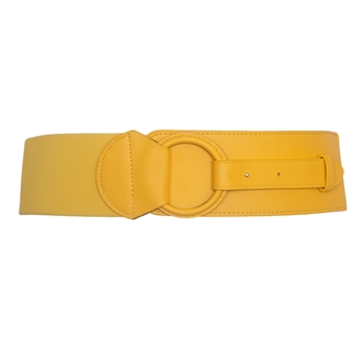 Women's Leatherette O-ring Buckle Elastic Wide Fashion Belt Yellow