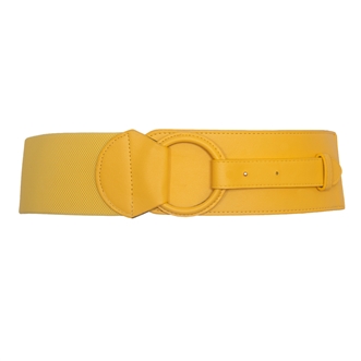 Women's Leatherette O-ring Buckle Elastic Wide Fashion Belt Yellow