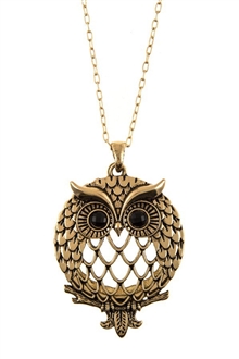 Magnifier Magnifying Glass Owl Pendant Sliding Top Necklace Gold Tone