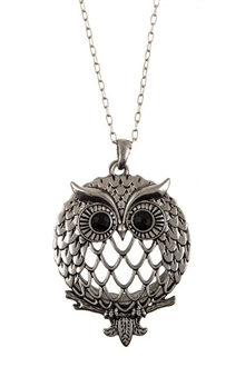 Magnifier Magnifying Glass Owl Pendant Sliding Top Necklace Silver Tone
