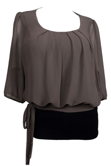 blouse chiffon plus gray scoop sheer neck evogues inches