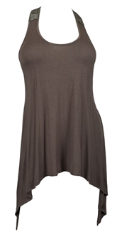 Plus size Laced Back Sleeveless Tunic Top Chocolate Brown
