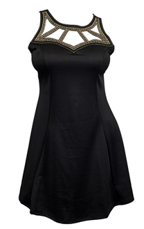 Plus Size Embellished Slimming Cutout Dress Black