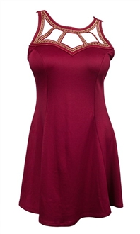 plus burgundy slimming cutout embellished dress evogues