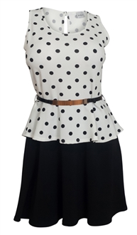 Plus Size Sleeveless Polka Dot Peplum Dress White