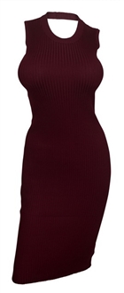 Plus size Open Back Ribbed Sleeveless Dress Burgundy