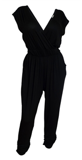 Plus Size Deep V-Neck Jumpsuit Black