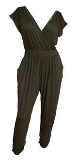 Plus Size Deep V-Neck Jumpsuit Olive
