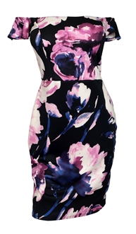 Plus Size Off The Shoulder Floral Dress Black