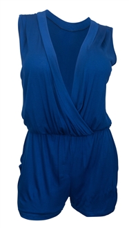 Plus size Deep V-Neck Sleeveless Romper Royal Blue 17117
