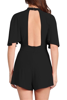 Women's Keyhole Solid Knit Romper Black