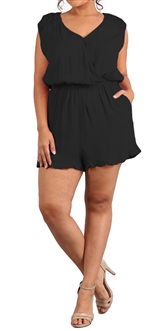Women's Lace Shoulder Relaxed Fit Romper Black