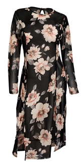 Plus Size Sheer Floral Print Mesh Evening Party Maxi Dress Black