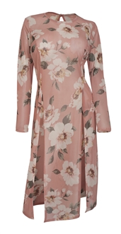 Plus Size Sheer Floral Print Mesh Evening Party Maxi Dress Pink