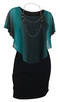 Women's Layered Poncho Dress Glitter Teal 17513