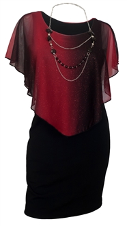 Women's Layered Poncho Dress Glitter Red 17513