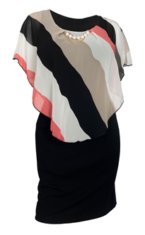 Women's Layered Poncho Dress Stripe Print Coral 1761