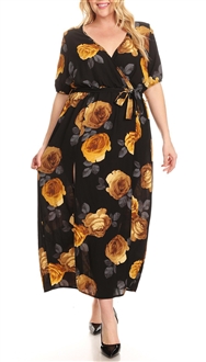 Plus Size Wrap Maxi Dress Black Floral Print 18218