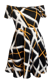 Plus Size Off The Shoulder Short Sleeve Flare Cocktail Skater Dress