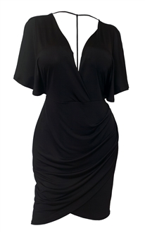 Plus size Deep V-Neck Wrap Bodice Dress Black 18528