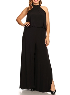 Plus Size Maxi Length Halter Jumpsuit Black