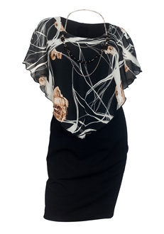 Plus Size Layered Poncho Dress Floral Print Black 181019