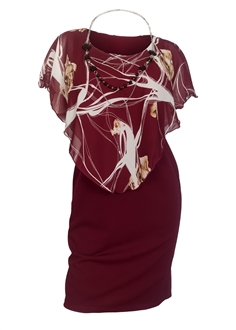 Plus Size Layered Poncho Dress Floral Print Burgundy 181019