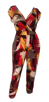 Plus Size Deep V-Neck Jumpsuit Red Designer Print 19713