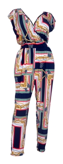 Plus Size Deep V-Neck Jumpsuit Designer Print 20617B