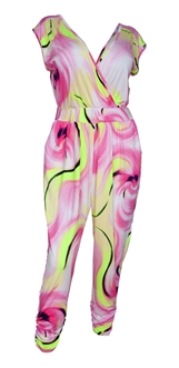 Plus Size Deep V-Neck Jumpsuit Designer Print 20714A