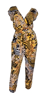 Plus Size Deep V-Neck Jumpsuit Designer Print 20714B