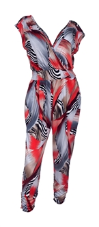 Plus Size Deep V-Neck Jumpsuit Designer Print 20714C