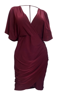 Plus size Deep V-Neck Wrap Bodice Dress Wine