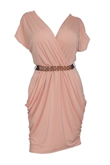 Plus size Deep V-Neck Wrap Bodice Dress Peach