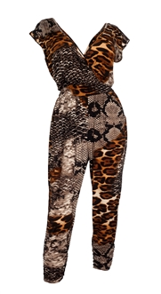 Plus Size Deep V-Neck Jumpsuit Designer Print 21818D