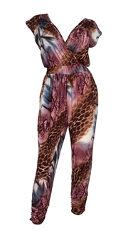 Plus Size Deep V-Neck Jumpsuit Designer Print 21818E