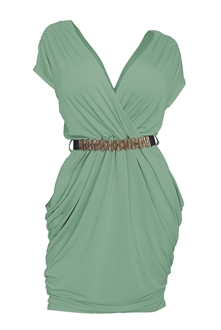 Plus size Deep V-Neck Wrap Bodice Dress Moss Green