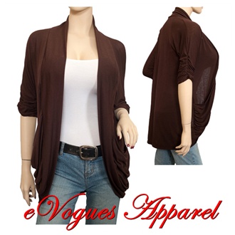 Plus Size Open Front Shawl Collar Cardigan Brown | eVogues Apparel