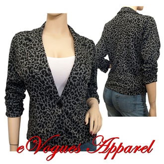 Jr Plus Size Animal Print Blazer Black