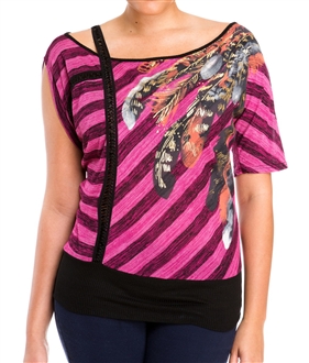 Plus Size Designer Print Off Shoulder Top Pink