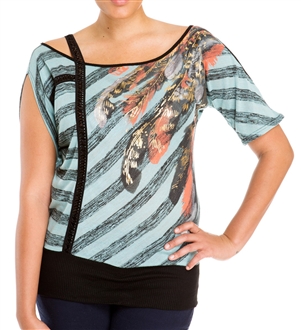 Plus Size Designer Print Off Shoulder Top Mint