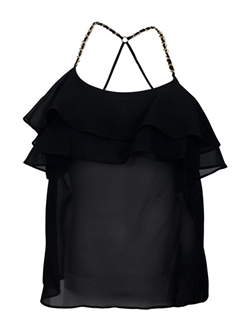 Plus Size Racer Back Ruffled Flounce Mesh Top Black