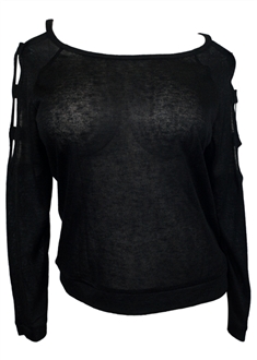 Plus size Cutout Long Sleeve Knit Top Black