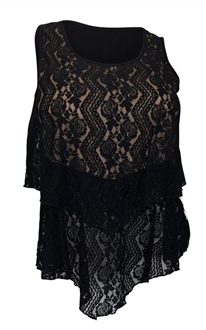 Plus size Layered Lace Sleeveless Top Black